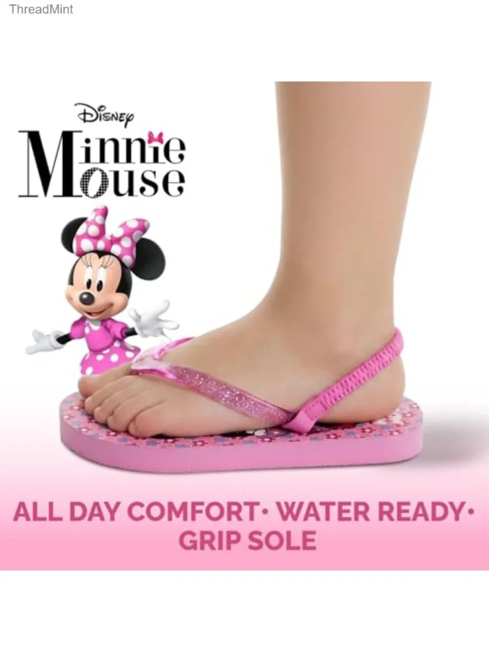 Disney Minnie Mouse Flip Flops Sandals Kids Water Shoes Quick Dry